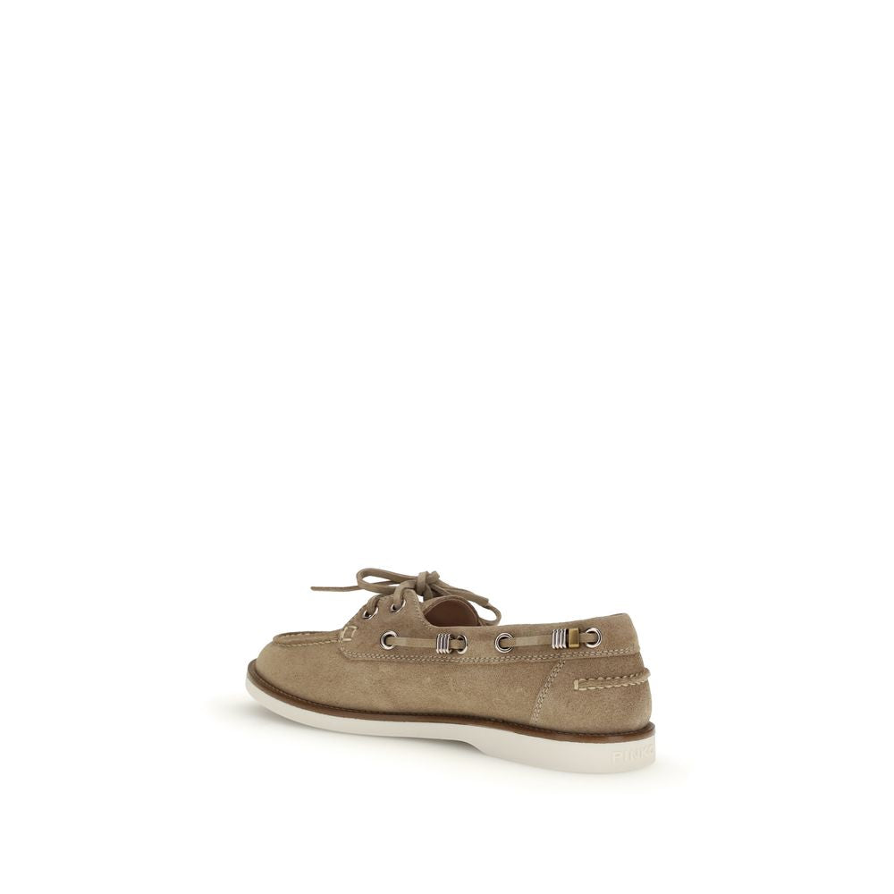 PINKO Beige Calf Leather Bos Taurus Slip-On Loafers PINKO