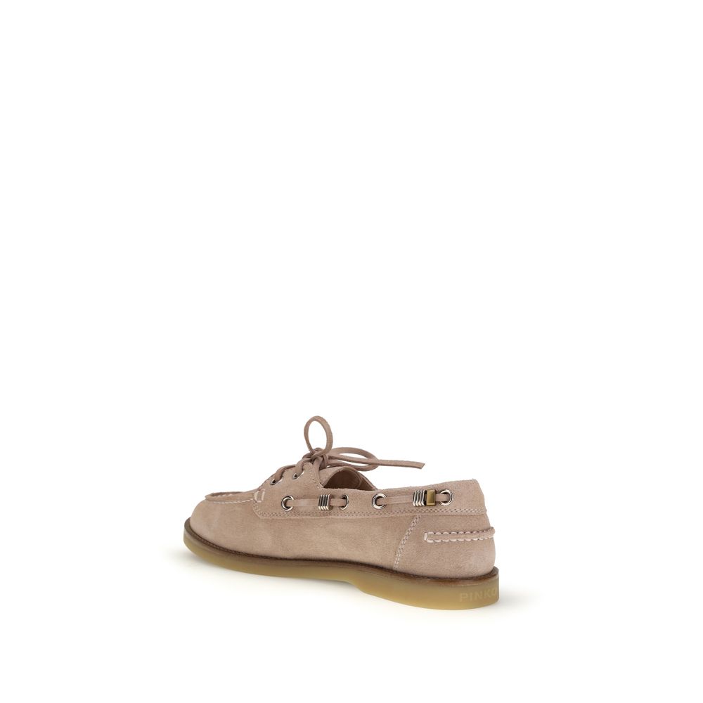 PINKO Beige Calf Leather Bos Taurus Slip-On Loafers PINKO