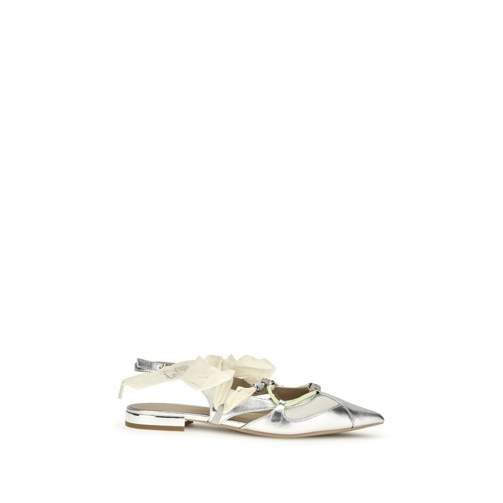 PINKO Silver Calf Leather Bos Taurus Ballet Flats PINKO