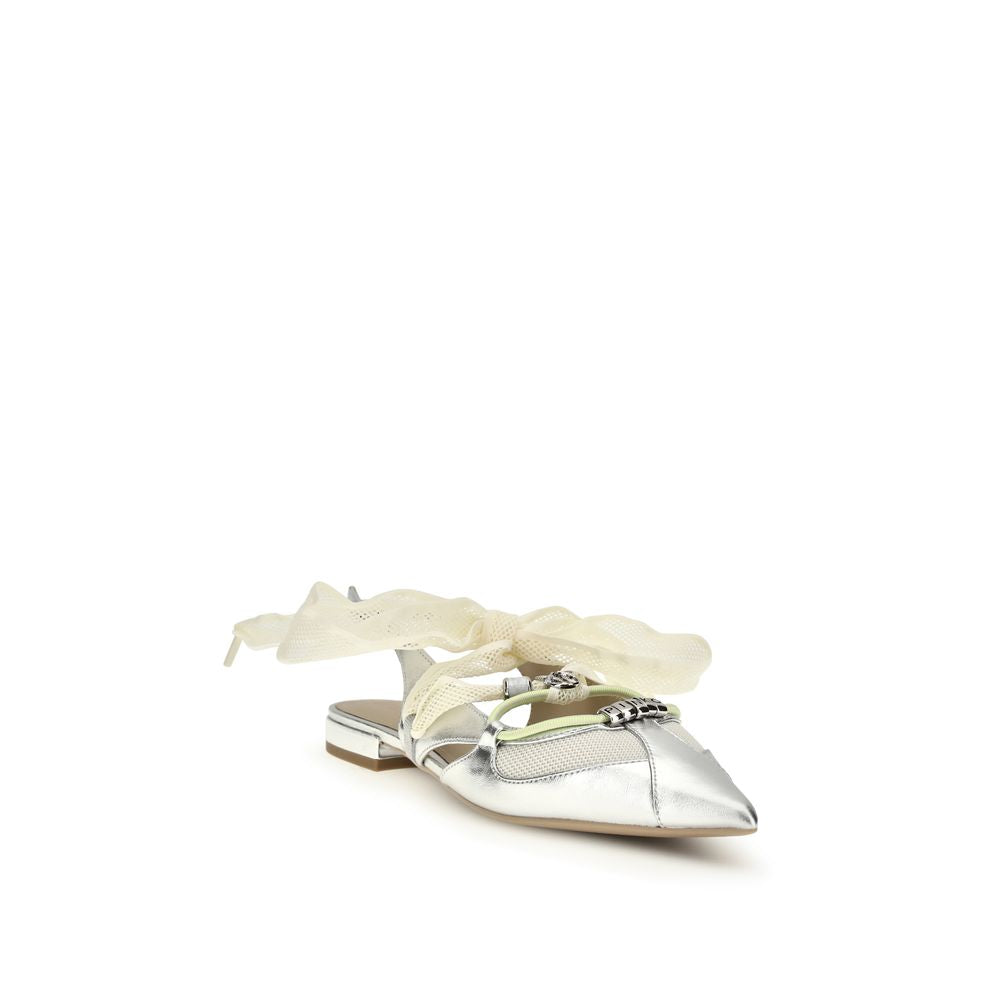PINKO Silver Calf Leather Bos Taurus Ballet Flats PINKO