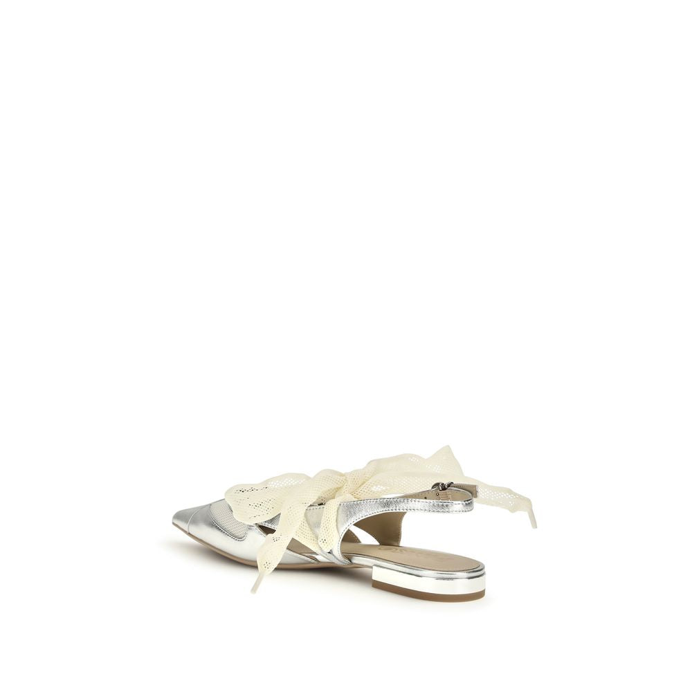 PINKO Silver Calf Leather Bos Taurus Ballet Flats PINKO