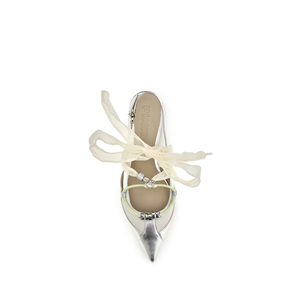 PINKO Silver Calf Leather Bos Taurus Ballet Flats PINKO