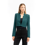Brown polyester blazer by Patrizia Pepe displayed on a hanger, featuring a tailored fit and classic lapel design.