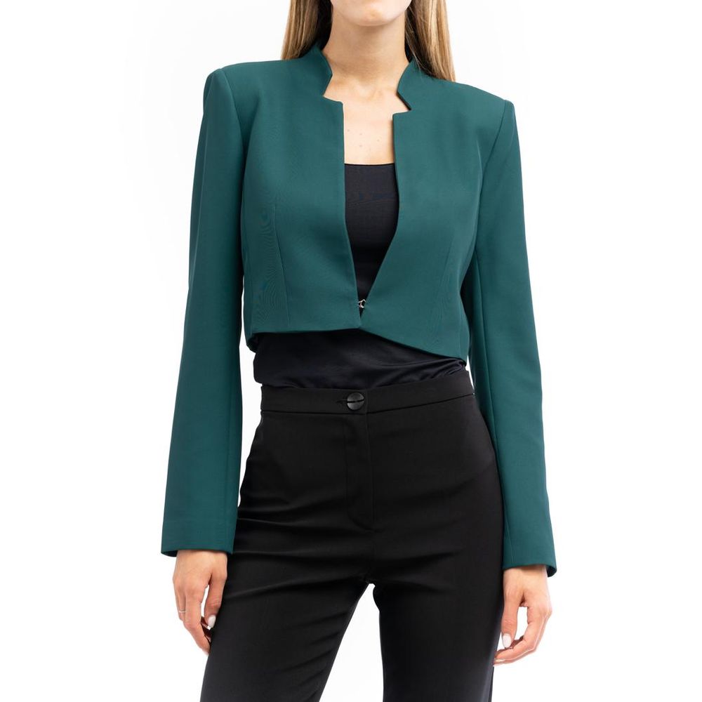 Patrizia Pepe brown polyester blazer with tailored fit, notched lapel, and single-button closure on a mannequin.