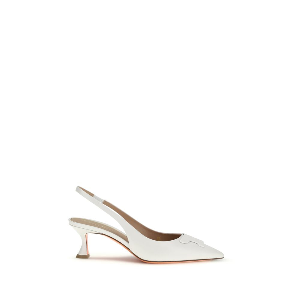 Santoni White Calf Leather Bos Taurus Mid Heel Pumps Santoni