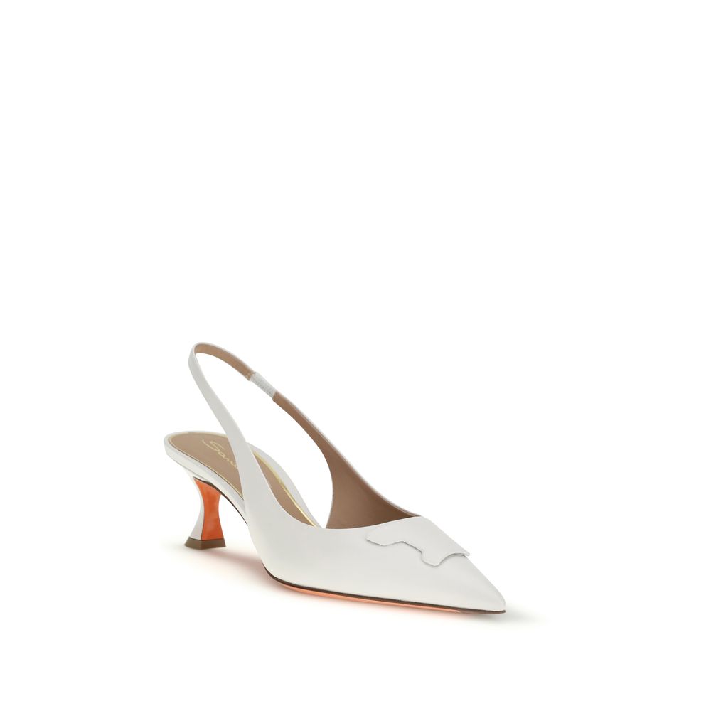 Santoni White Calf Leather Bos Taurus Mid Heel Pumps Santoni