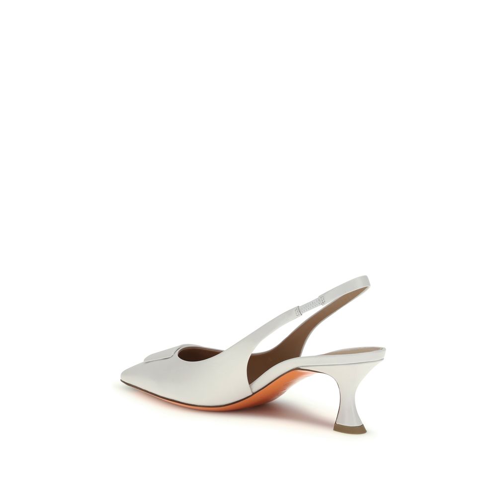 Santoni White Calf Leather Bos Taurus Mid Heel Pumps Santoni