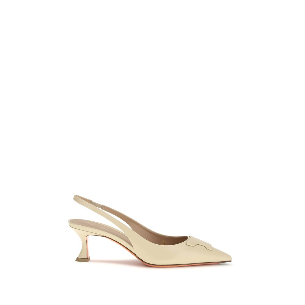 Santoni Beige Calf Leather Bos Taurus Mid Heel Pumps Santoni