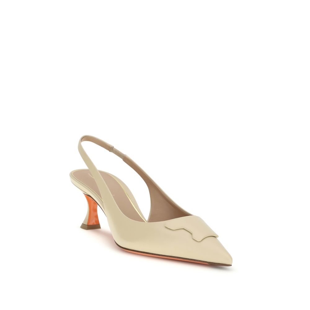 Santoni Beige Calf Leather Bos Taurus Mid Heel Pumps Santoni