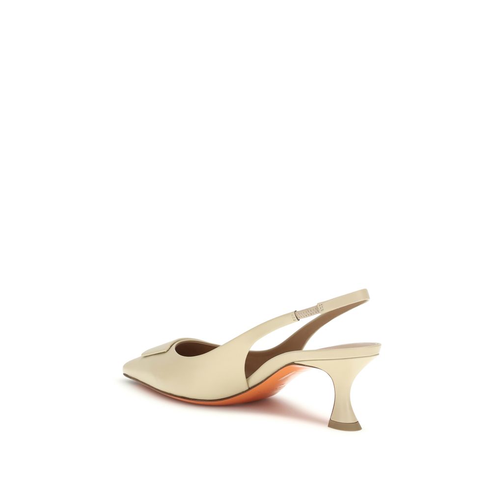 Santoni Beige Calf Leather Bos Taurus Mid Heel Pumps Santoni