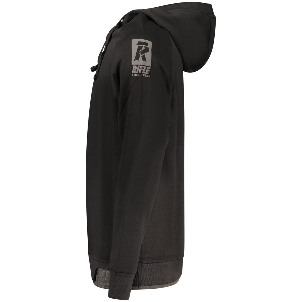 Black cotton men's sweatshirt by Rifle featuring a relaxed fit and crew neckline.