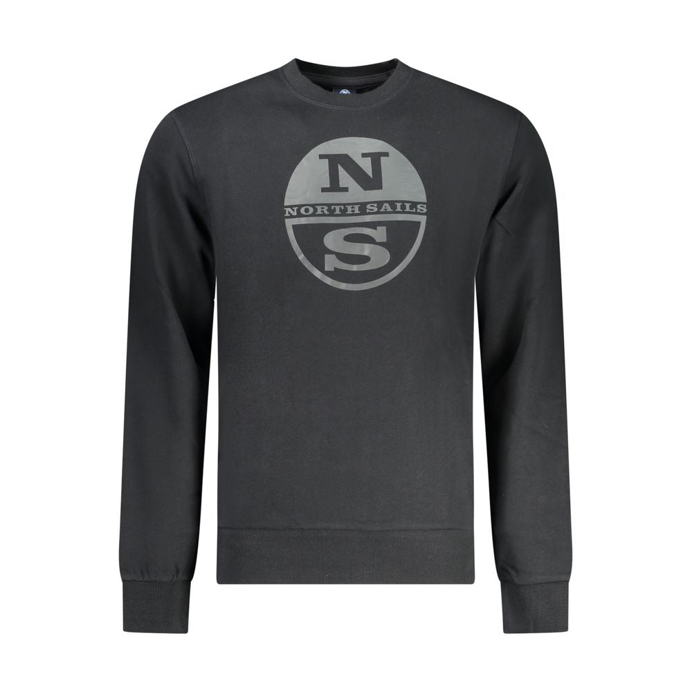 Black North Sails cotton men's sweatshirt with a crew neck and logo detail, casual and comfortable for everyday wear.
