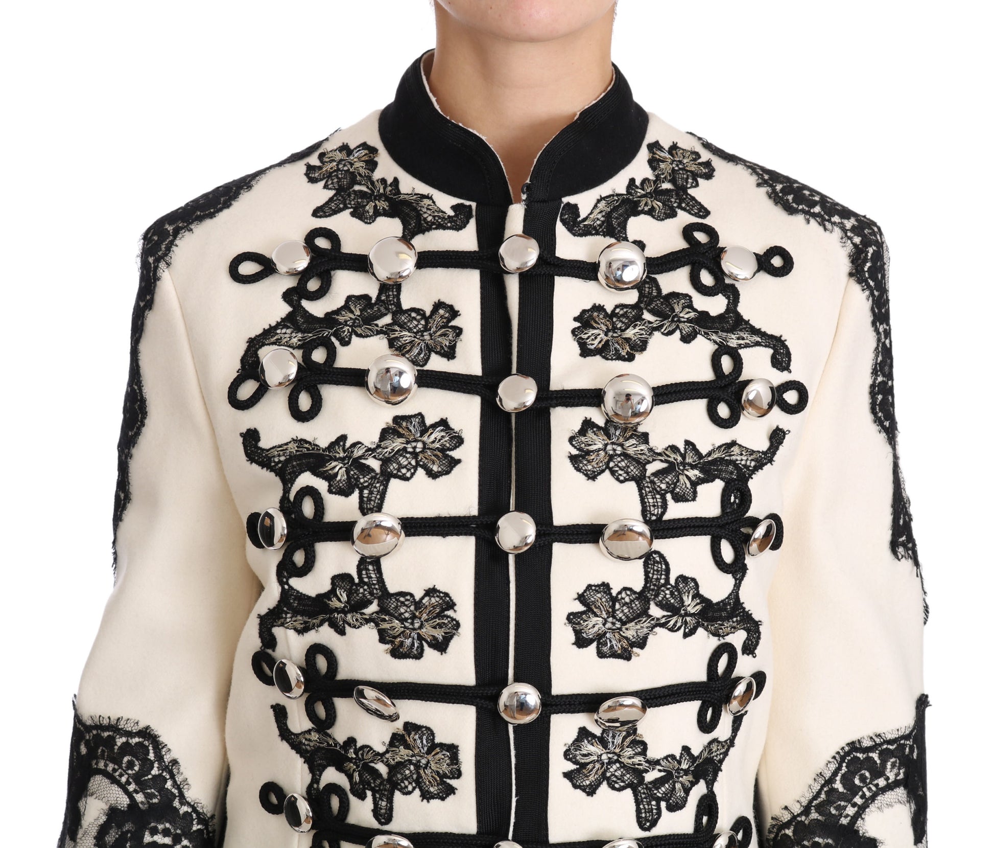 Dolce & Gabbana White Wool Black Floral Baroque Jacket Dolce & Gabbana