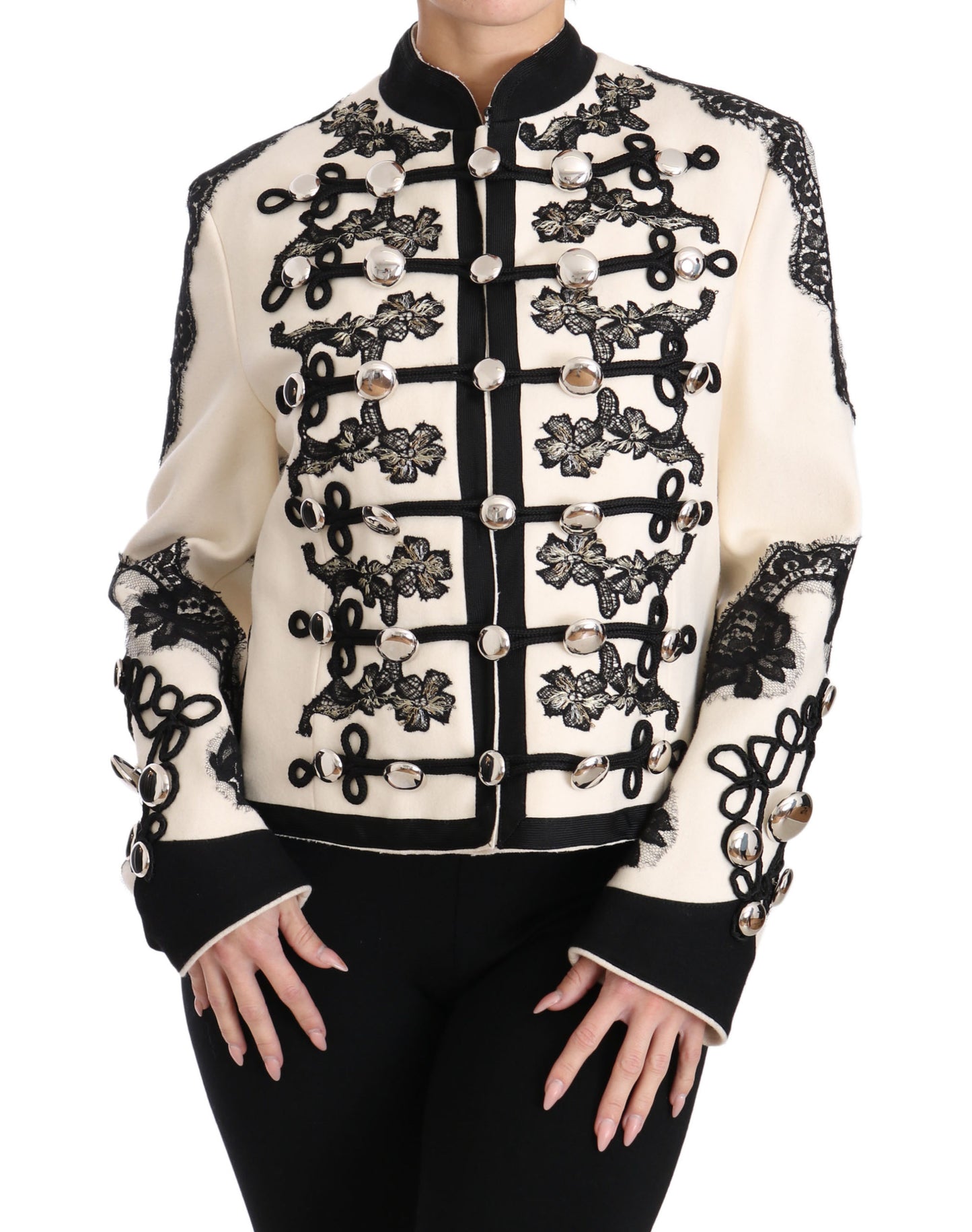 Dolce & Gabbana White Wool Black Floral Baroque Jacket Dolce & Gabbana