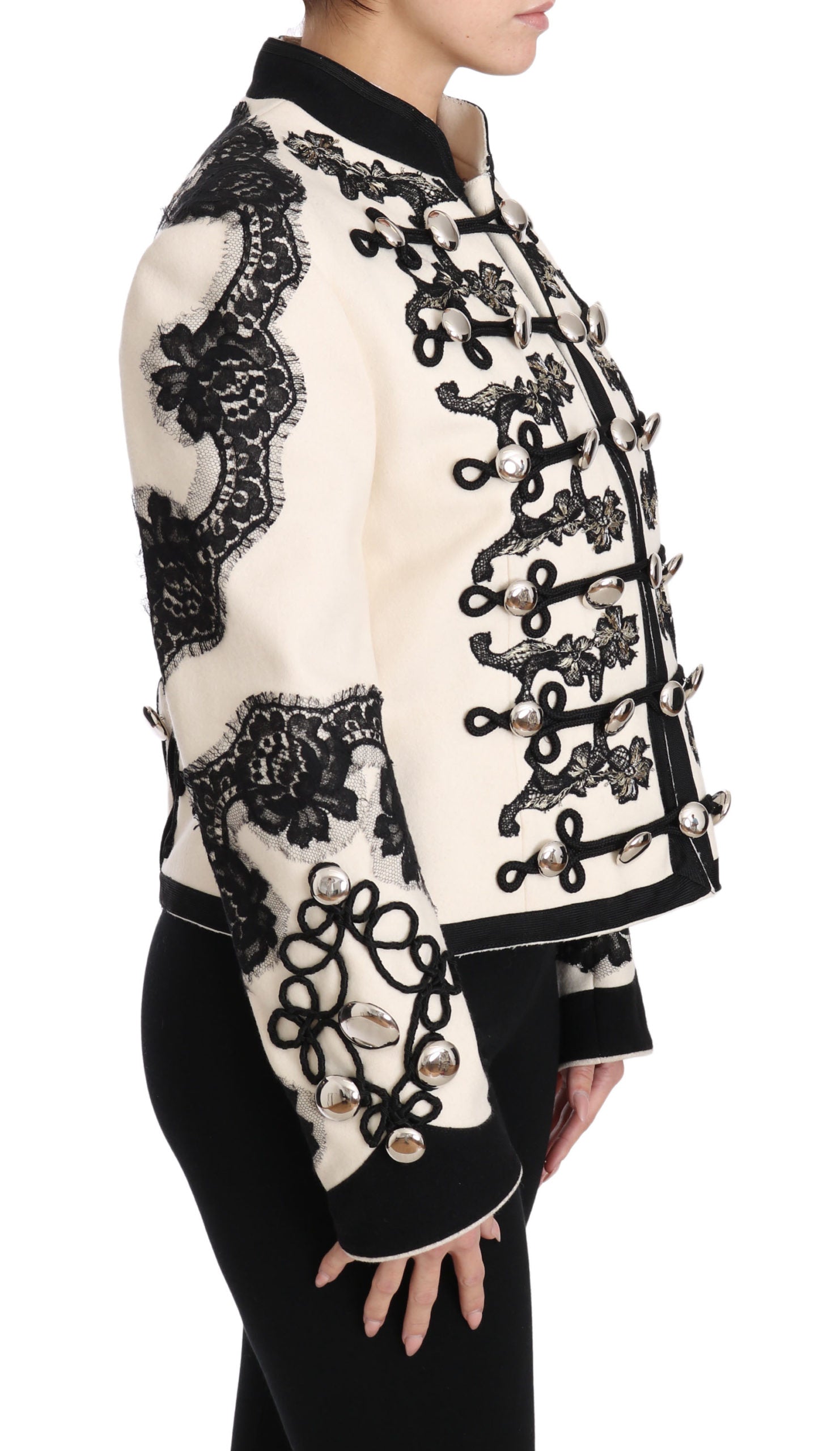 Dolce & Gabbana White Wool Black Floral Baroque Jacket Dolce & Gabbana