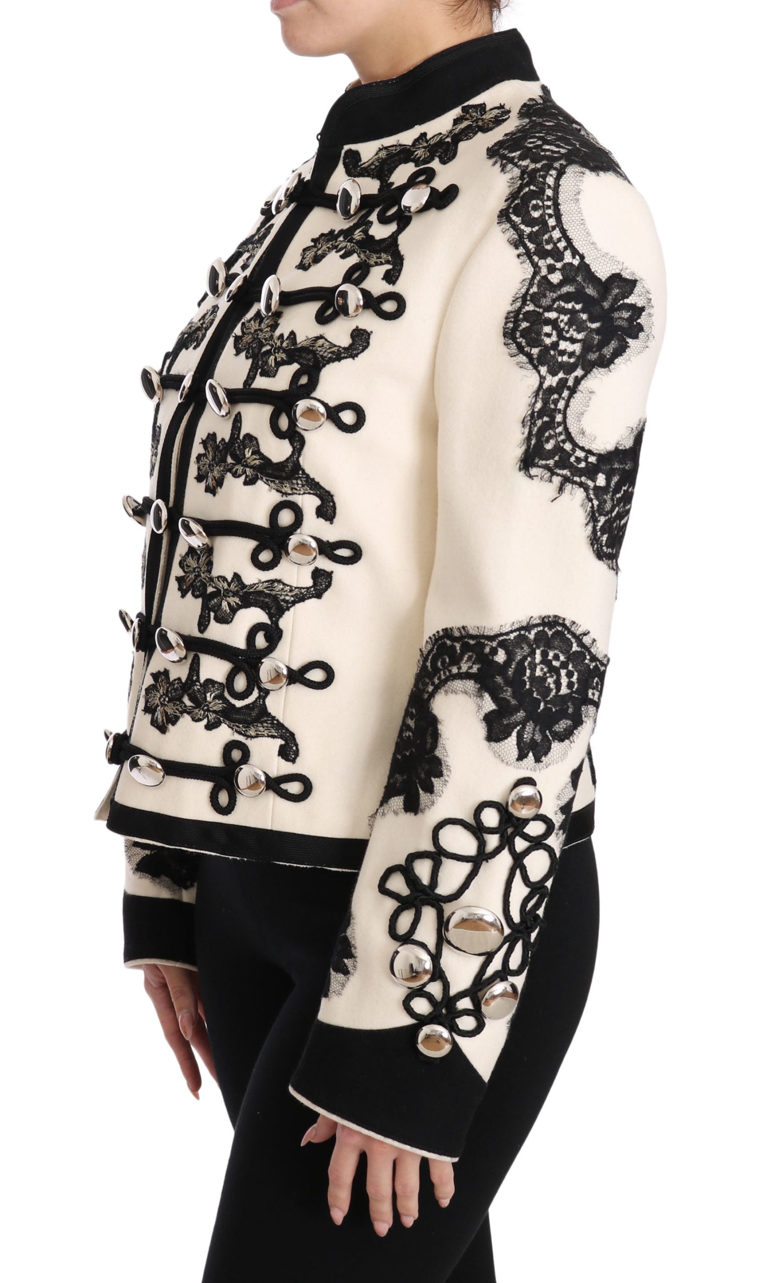 Dolce & Gabbana White Wool Black Floral Baroque Jacket Dolce & Gabbana