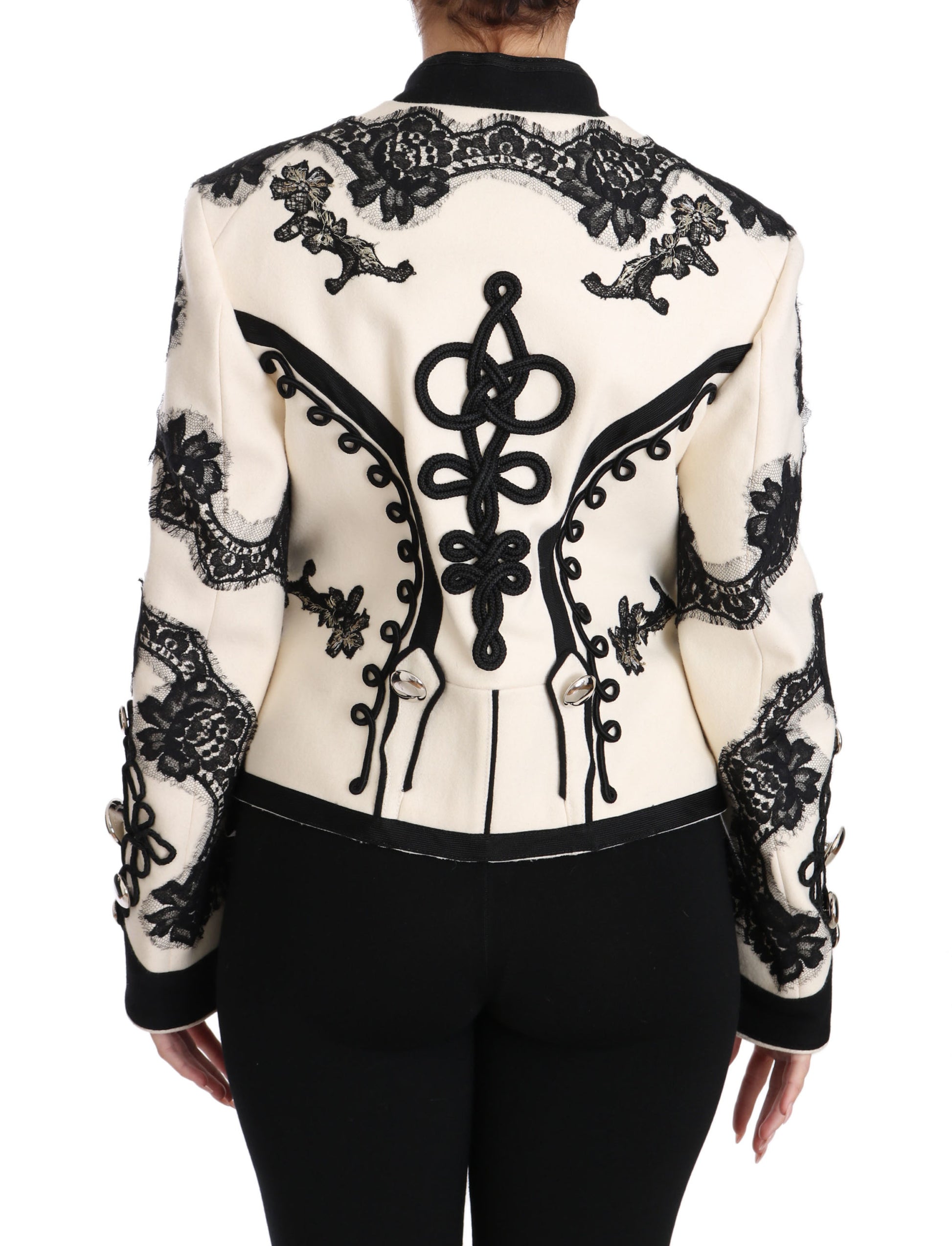 Dolce & Gabbana White Wool Black Floral Baroque Jacket Dolce & Gabbana