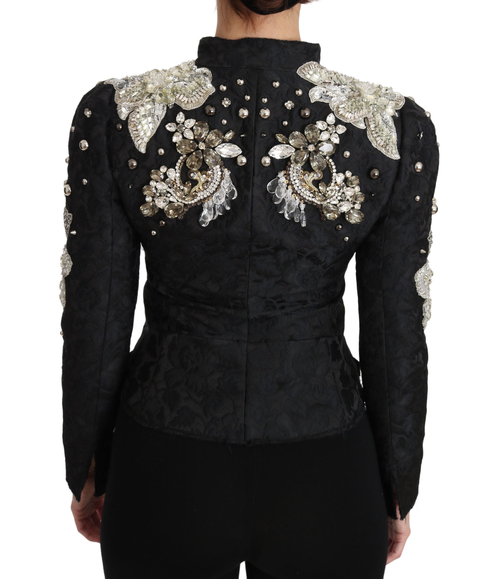 Dolce & Gabbana Black Jacquard Crystal Floral Jacket Dolce & Gabbana