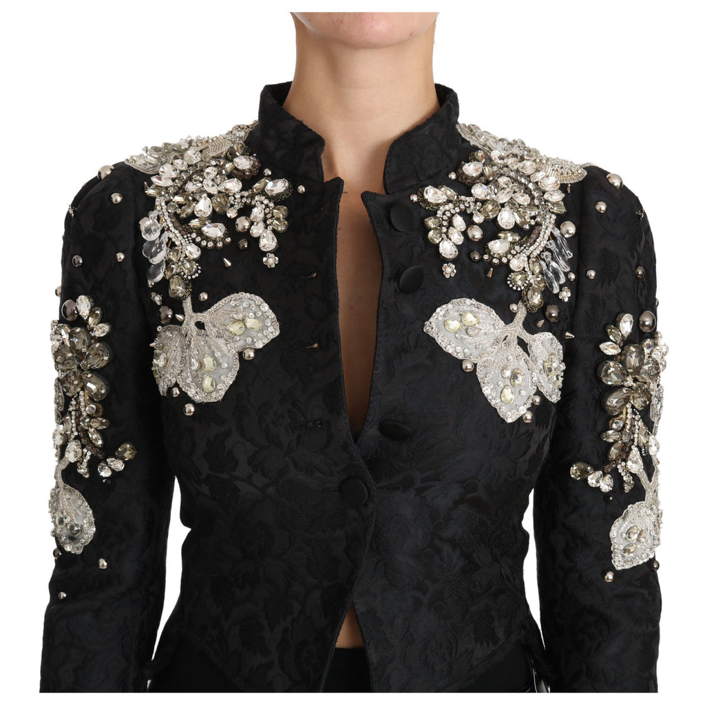 Dolce & Gabbana Black Jacquard Crystal Floral Jacket