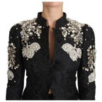 Dolce & Gabbana Black Jacquard Crystal Floral Jacket