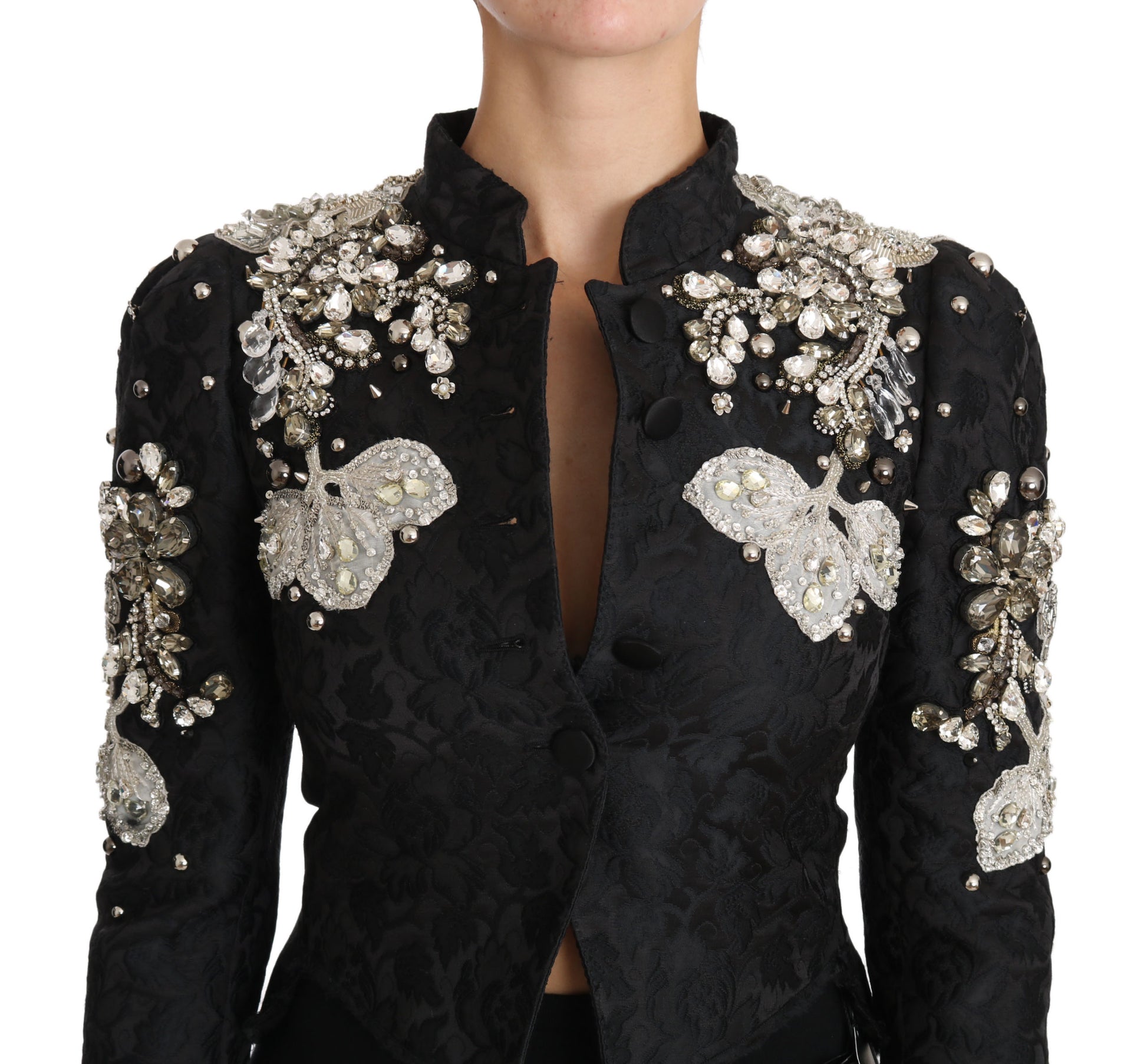 Dolce & Gabbana Black Jacquard Crystal Floral Jacket Dolce & Gabbana
