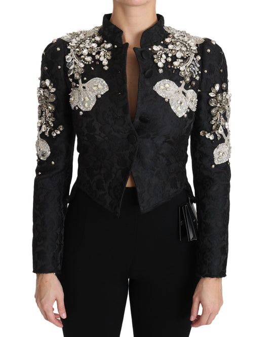 Dolce & Gabbana Black Jacquard Crystal Floral Jacket Dolce & Gabbana