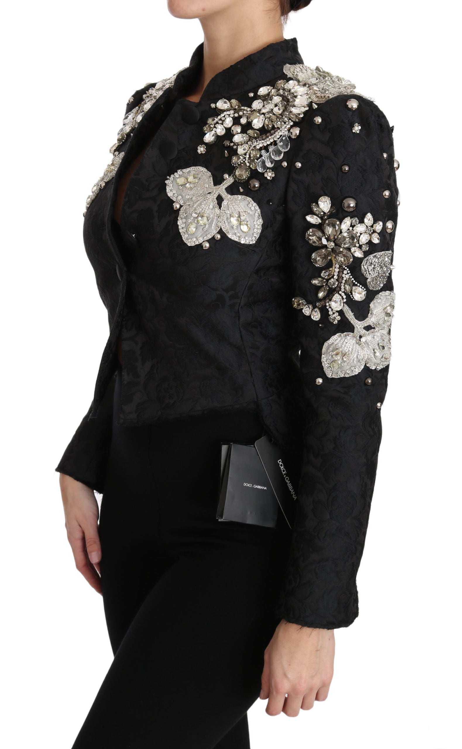 Dolce & Gabbana Black Jacquard Crystal Floral Jacket Dolce & Gabbana