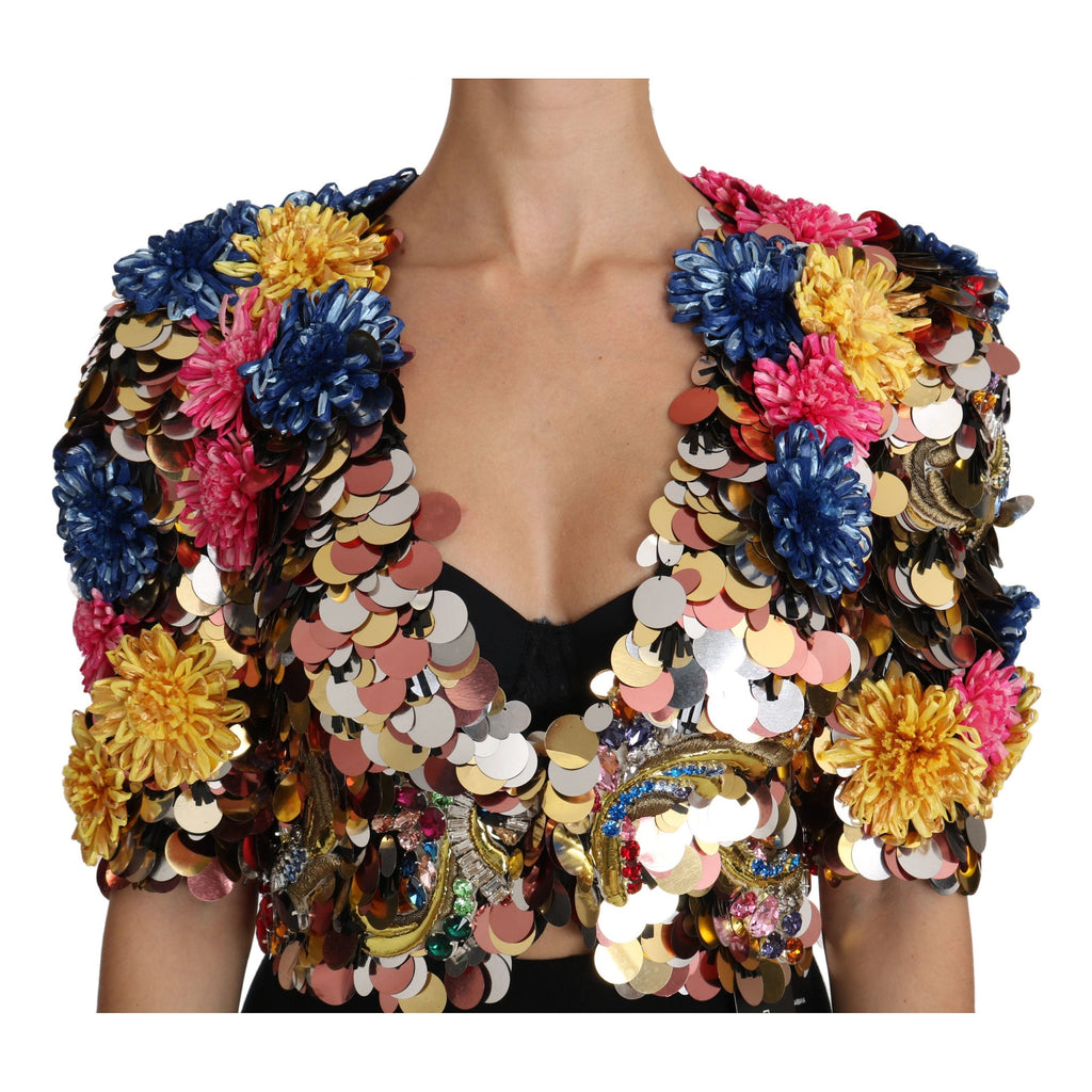 Dolce & Gabbana Crystal Sequined Floral Jacket Coat