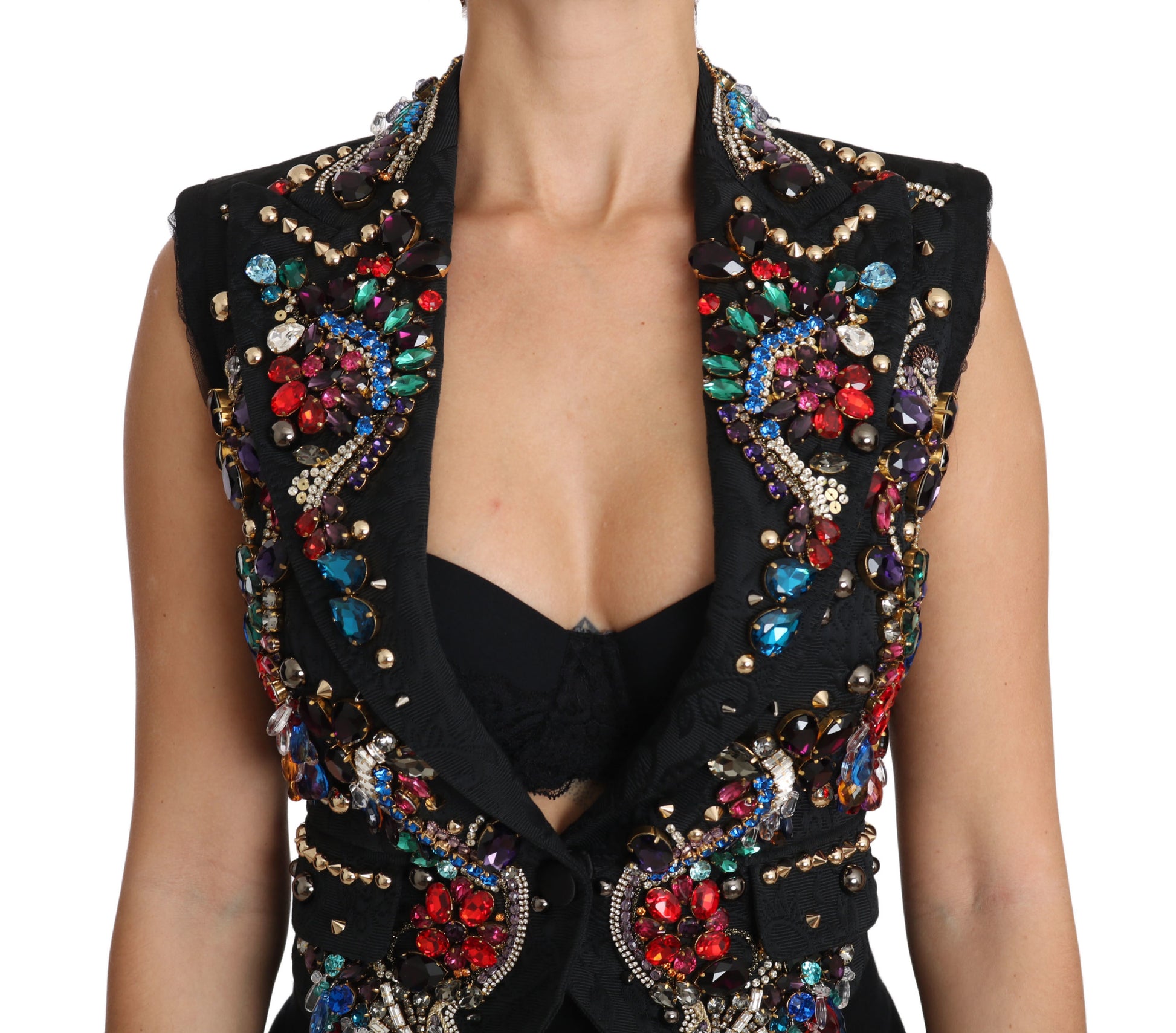 Dolce & Gabbana Black Crystal Sicily Vest Waistcoat Dolce & Gabbana