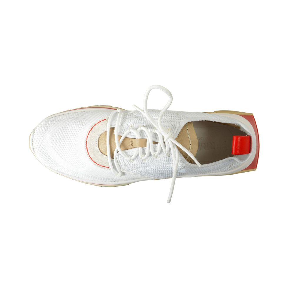 White fabric athletic sneakers by Salvatore Ferragamo featuring sleek design and comfortable fit.