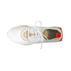 White fabric athletic sneakers by Salvatore Ferragamo featuring sleek design and comfortable fit.
