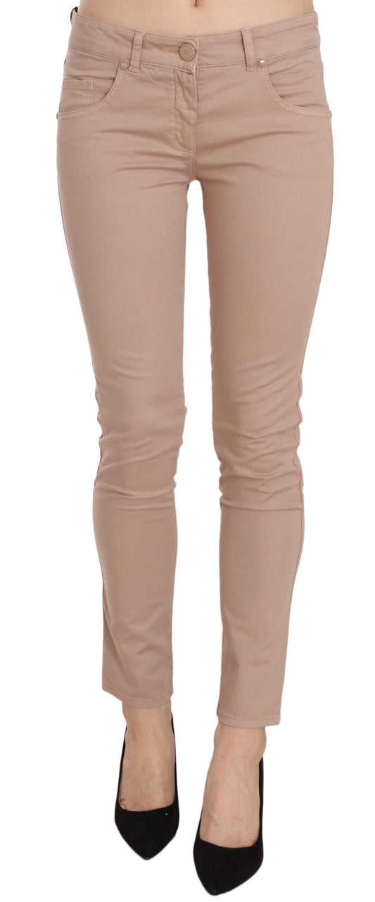 CRISTINAEFFE Brown Low Waist Slim Fit Skinny Cotton Pants CRISTINAEFFE