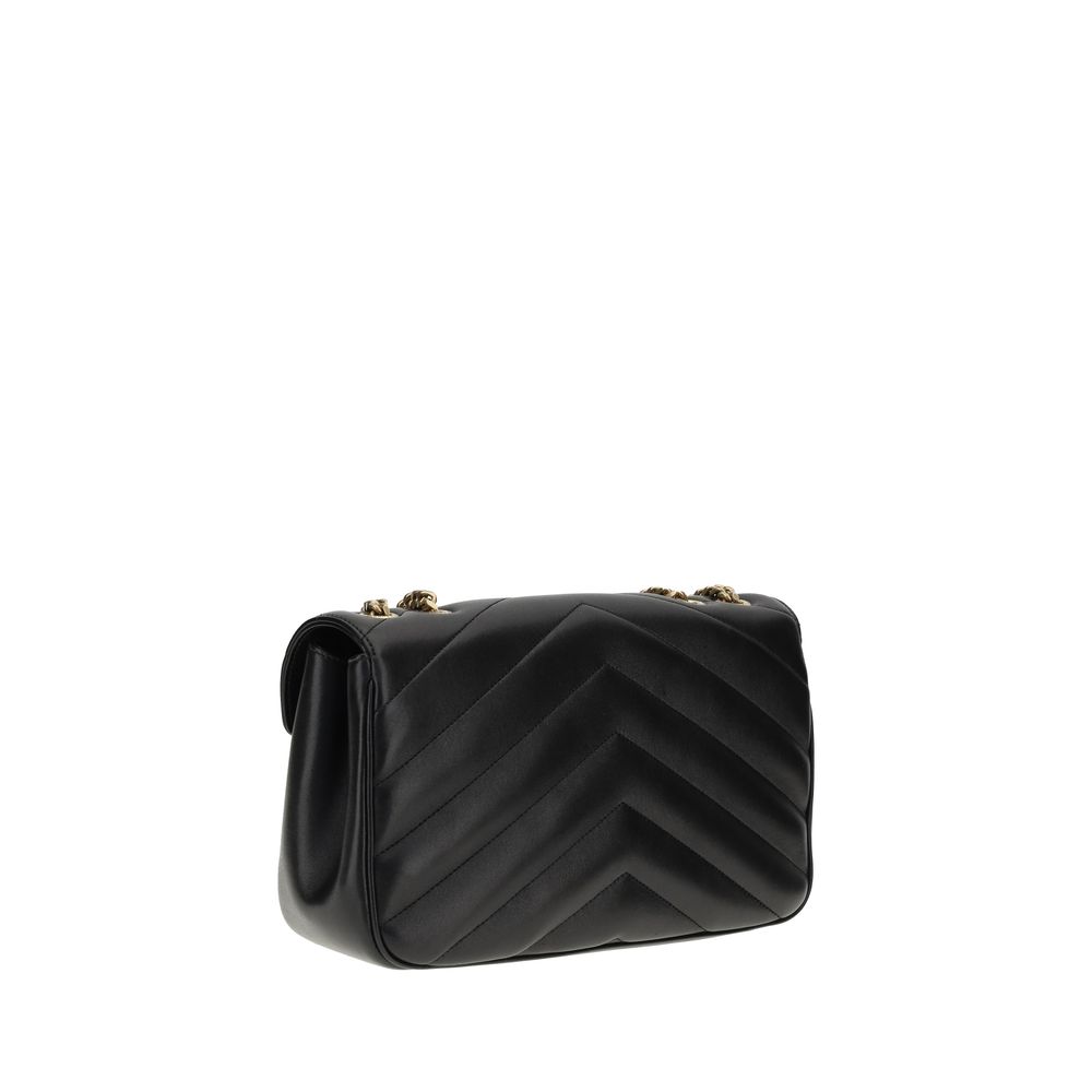 Saint Laurent Black Lamb Ovis Aries Shoulder Bag with sleek design and silver hardware, showcasing luxurious leather craftsmanship.