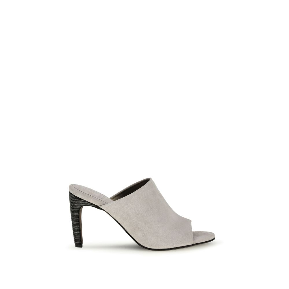 Brunello Cucinelli Gray Calf Leather Bos Taurus Mules Brunello Cucinelli