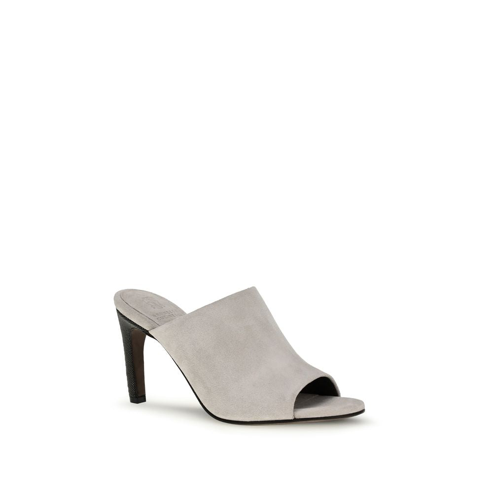Brunello Cucinelli Gray Calf Leather Bos Taurus Mules Brunello Cucinelli