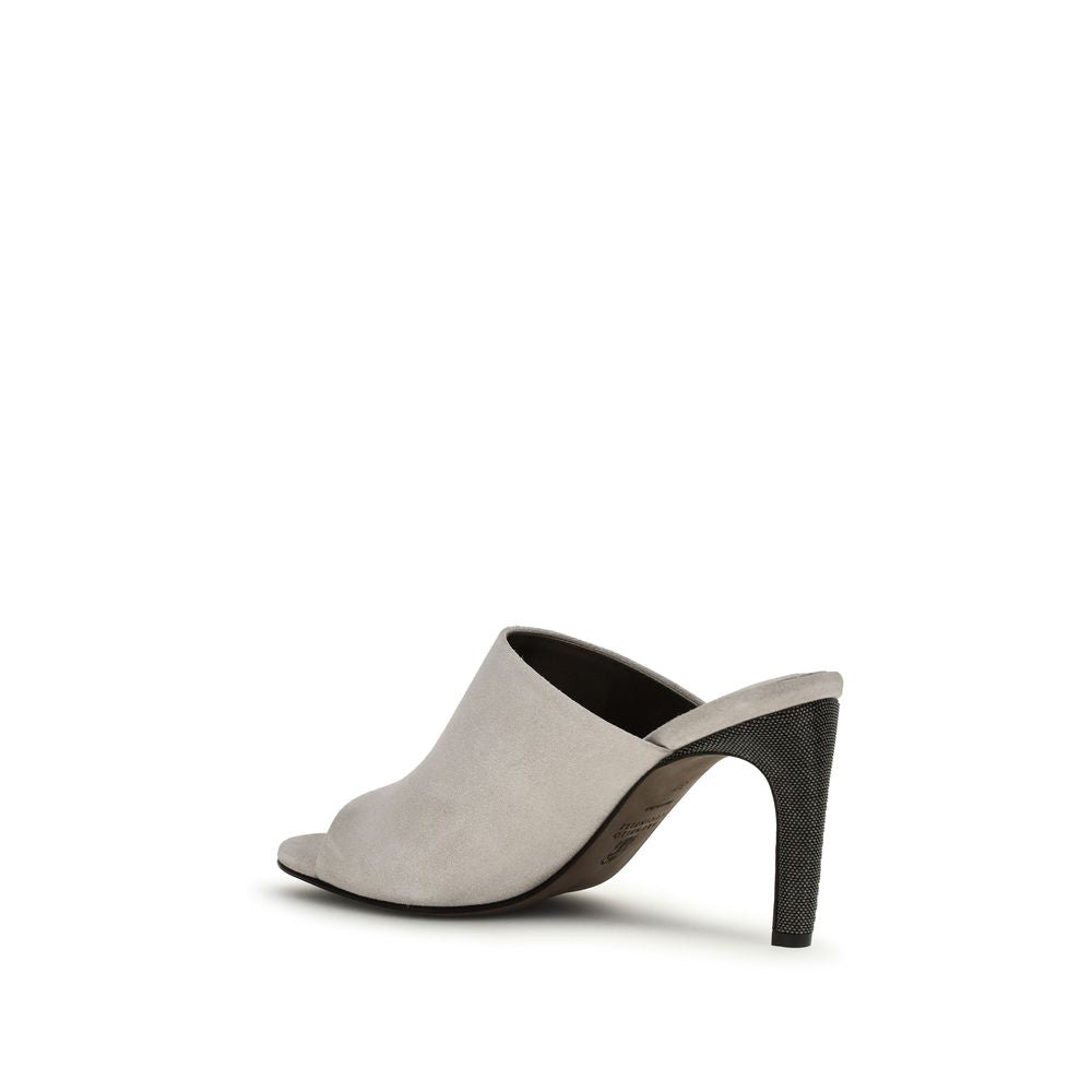 Brunello Cucinelli Gray Calf Leather Bos Taurus Mules Brunello Cucinelli