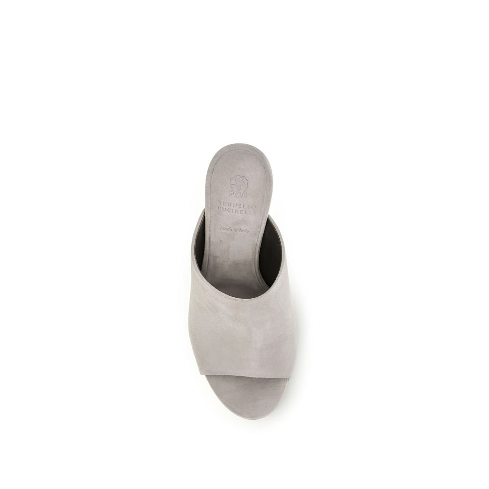 Brunello Cucinelli Gray Calf Leather Bos Taurus Mules Brunello Cucinelli