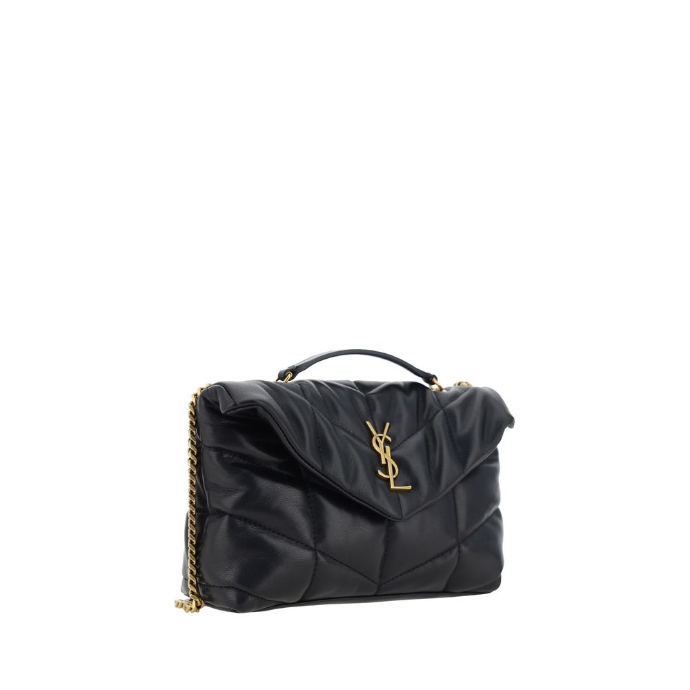 Saint Laurent Black Lamb Ovis Aries shoulder bag with silver hardware and sleek leather design.