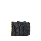 Saint Laurent Black Lamb Leather Ovis Aries Shoulder Bag with silver hardware and sleek design.