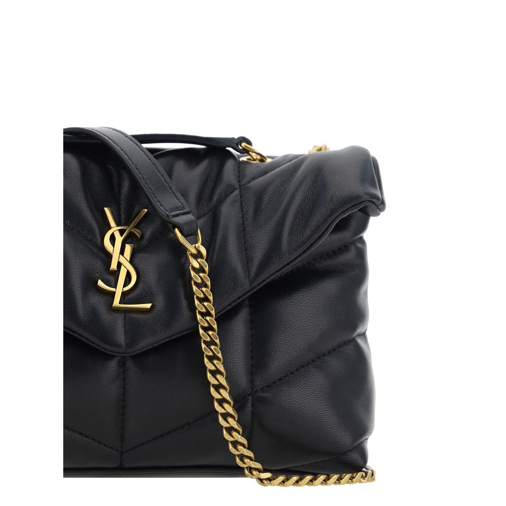 Saint Laurent Black Lamb Ovis Aries shoulder bag featuring smooth leather and silver-tone hardware, stylish and elegant accessory.