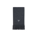 Prada gray cashmere scarf displayed flat, showing soft, luxurious fabric with subtle branding details.