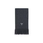 Prada gray cashmere scarf displayed flat, showing soft, luxurious fabric with subtle branding details.