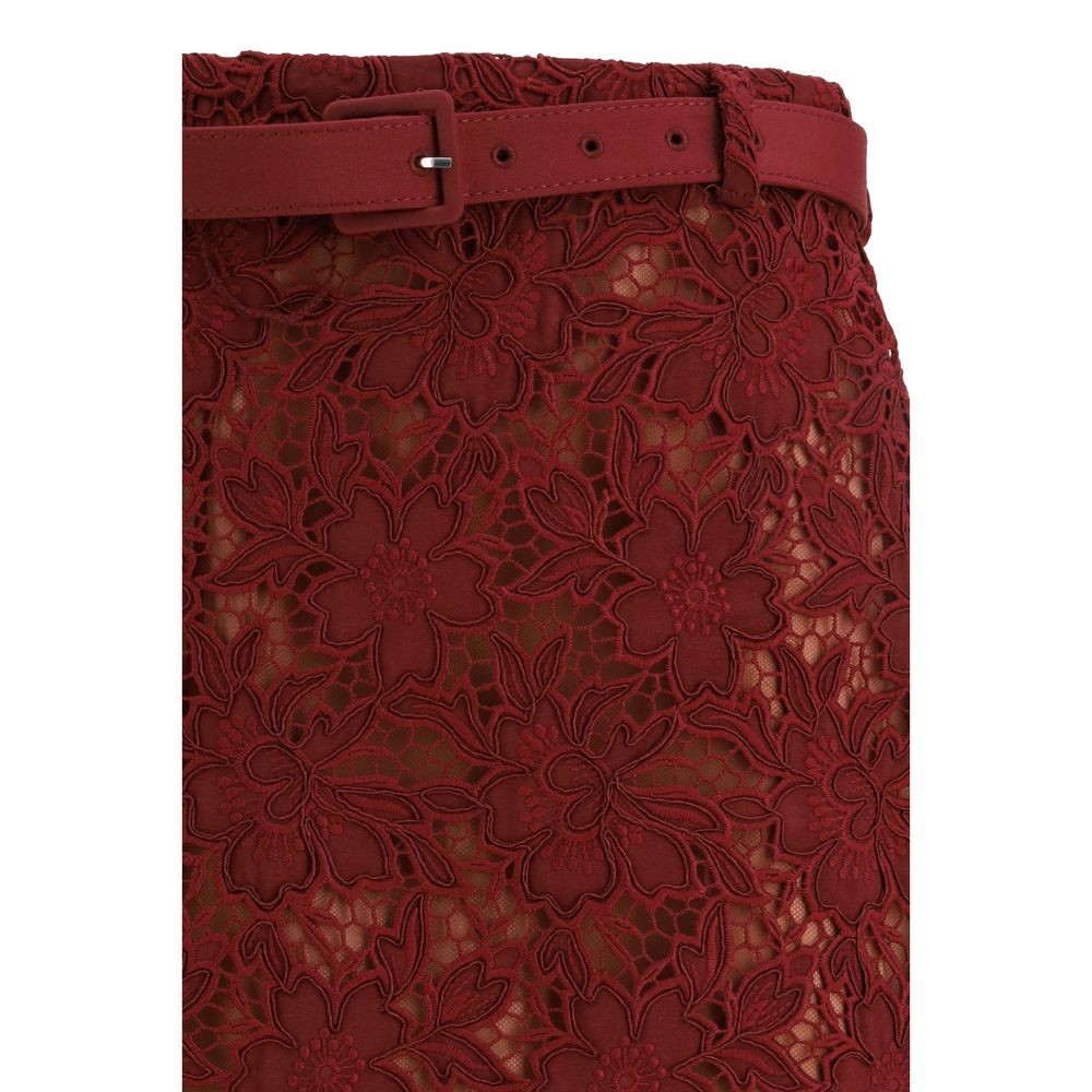 Self-Portrait Bordeaux Polyester Midi Skirt Self-Portrait