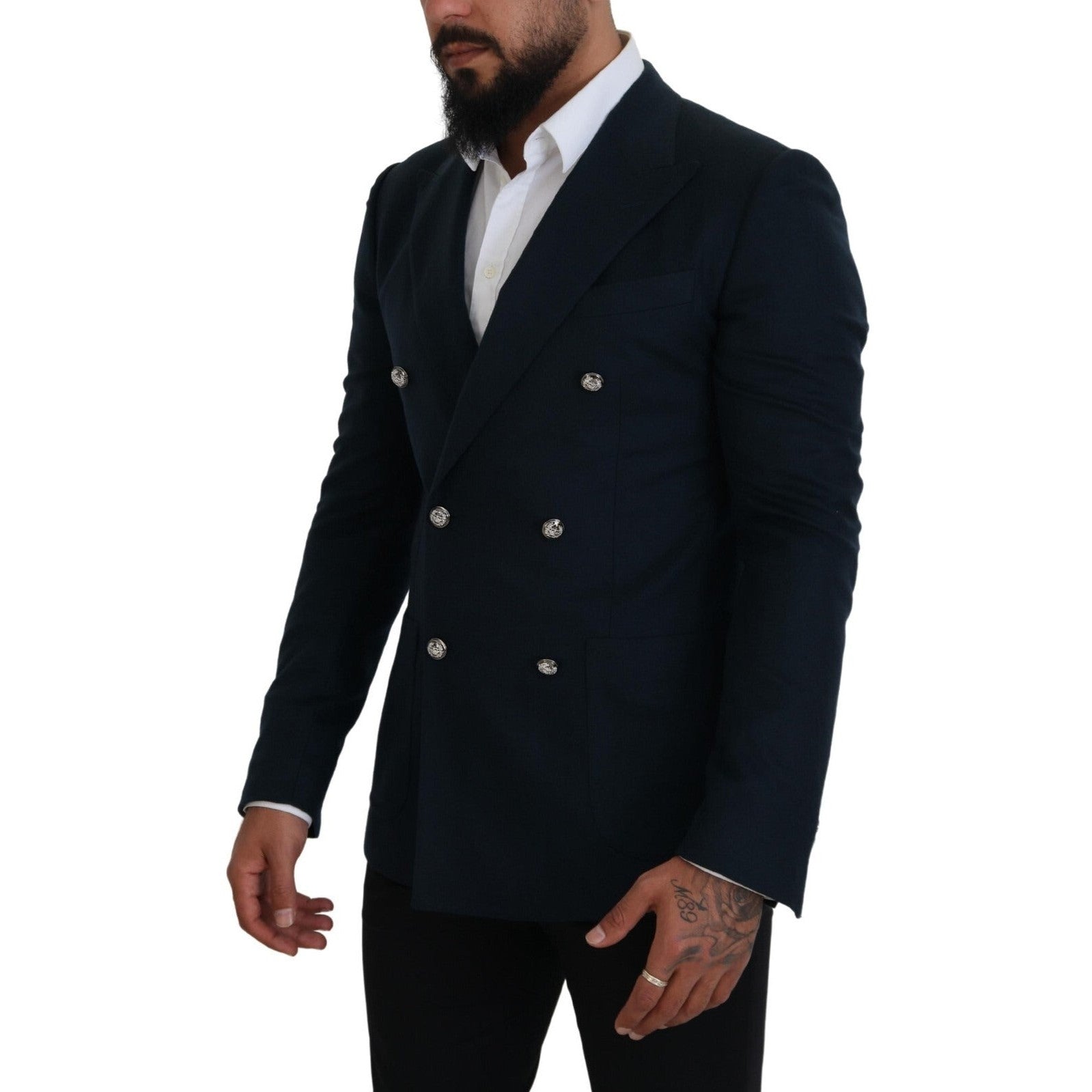 Dolce & Gabbana Blue Double Breasted Formal Coat Blazer