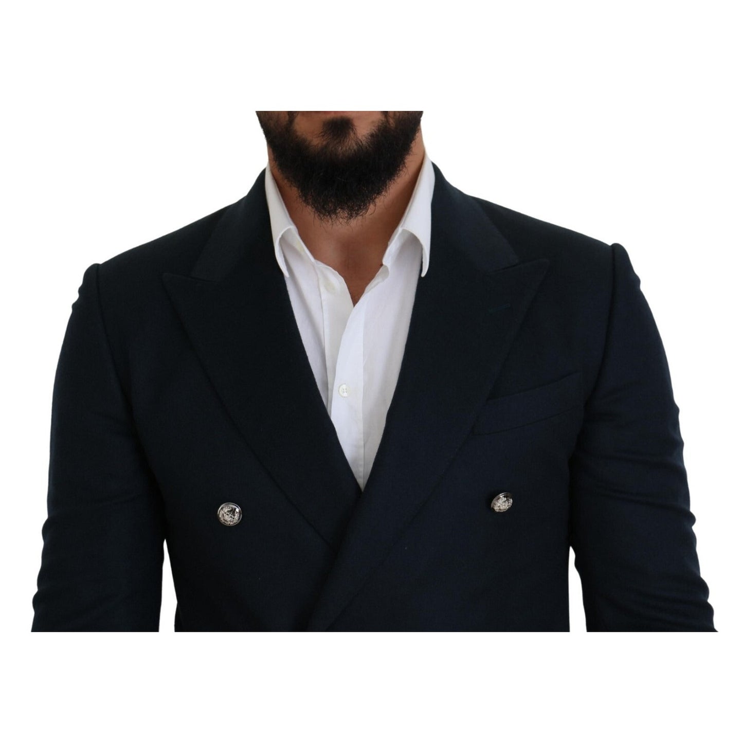 Dolce & Gabbana Blue Double Breasted Formal Coat Blazer