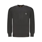 Hugo Boss black cotton men's sweater with crew neckline and long sleeves, displayed on a neutral background.