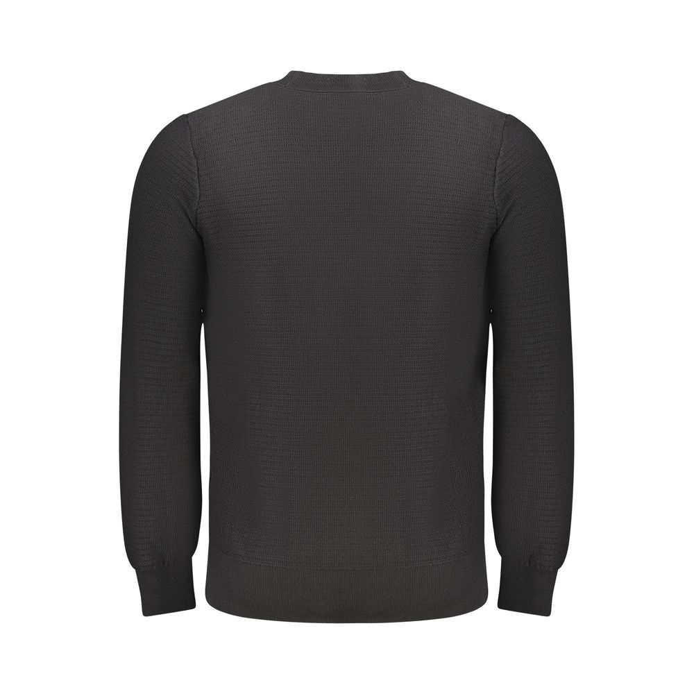 Hugo Boss black cotton men's sweater, featuring a crew neck and long sleeves, designed for a sleek, casual look.