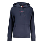 Blue cotton women's hoodie by Tommy Hilfiger with adjustable drawstrings and logo detail on the front.