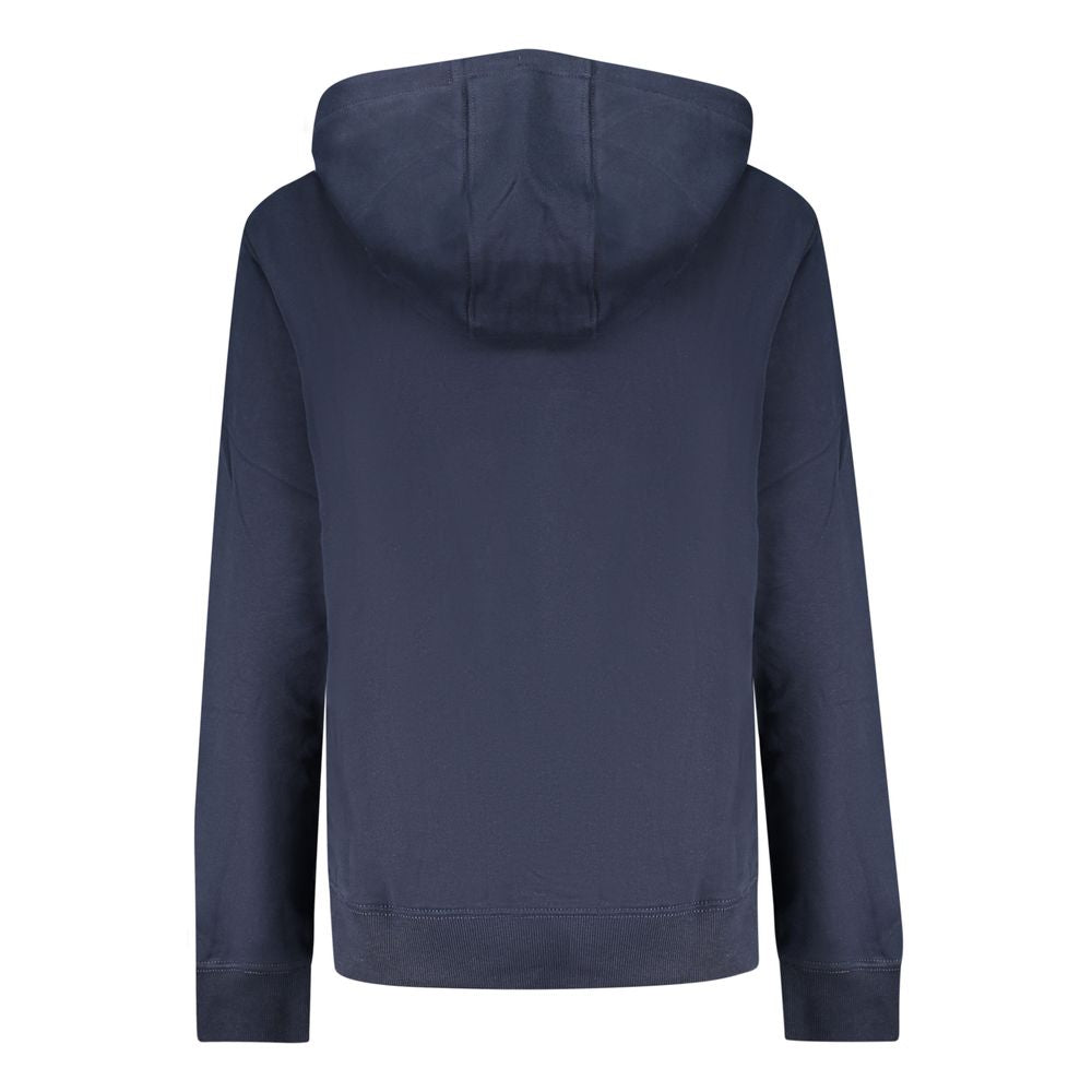 Blue cotton women's hoodie by Tommy Hilfiger featuring a relaxed fit and signature logo on the front.