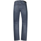 Tommy Hilfiger men's blue cotton jeans, classic fit with five-pocket design and belt loops, displayed on a plain background.